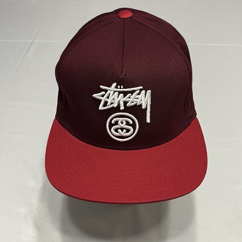 Stüssy Big Stock Point Crown Cap  Snapback Hat Maroon OSFA